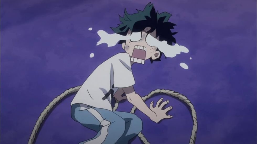 Deku crying in My Hero Academia anime